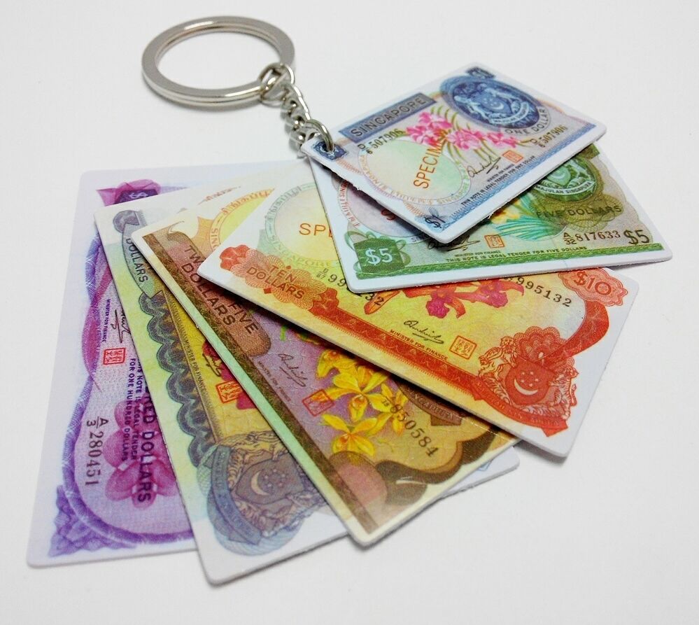 Vintage Singapore Orchid Series Mini Bank Notes $1 - $100 Keychain Keyring (A473