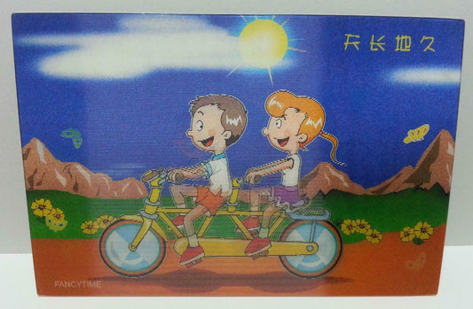 Girl Boy Bicycle Couple Together Forever 3D Lenticular Postcard (AC062)