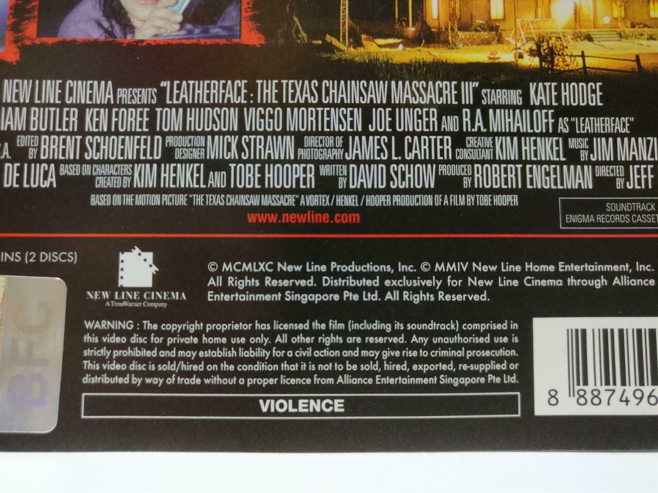 Horror Movie Leatherface 3 Kate Hodge Will Butler Singapore Video 2x VCD CDS565